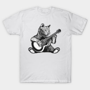 Vintage Cat Playing Acoustic Guitar T-Shirt